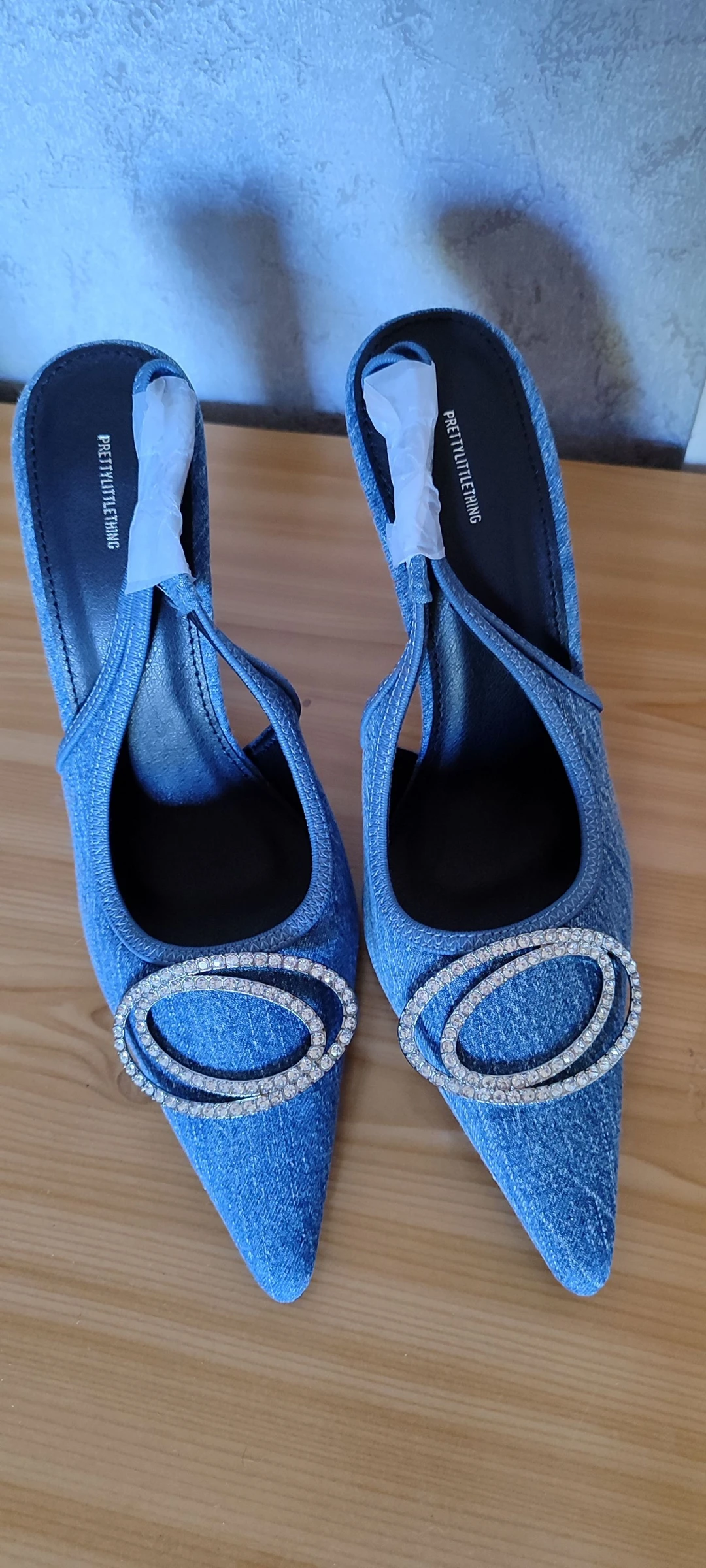 PrettyLittleThing Rhinestone Buckle Denim Heels / Mules - High Heels – photo 2